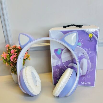 Purple cat ear wireless bluetooth headphone STN-28 with LED light – Sokher Nogor Bangladesh